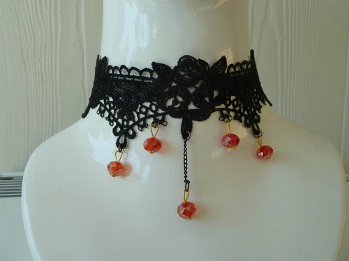 BLACK LACE Choker/necklace.Vintage-Retro-Goth-Emo.Wedding Party,Fancy dress.C006