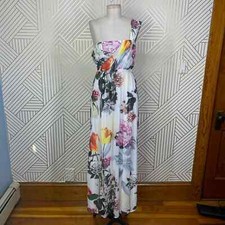 NWT ASOS Floral Print One Shoulder Maxi Long Dress Gown in White Size 2