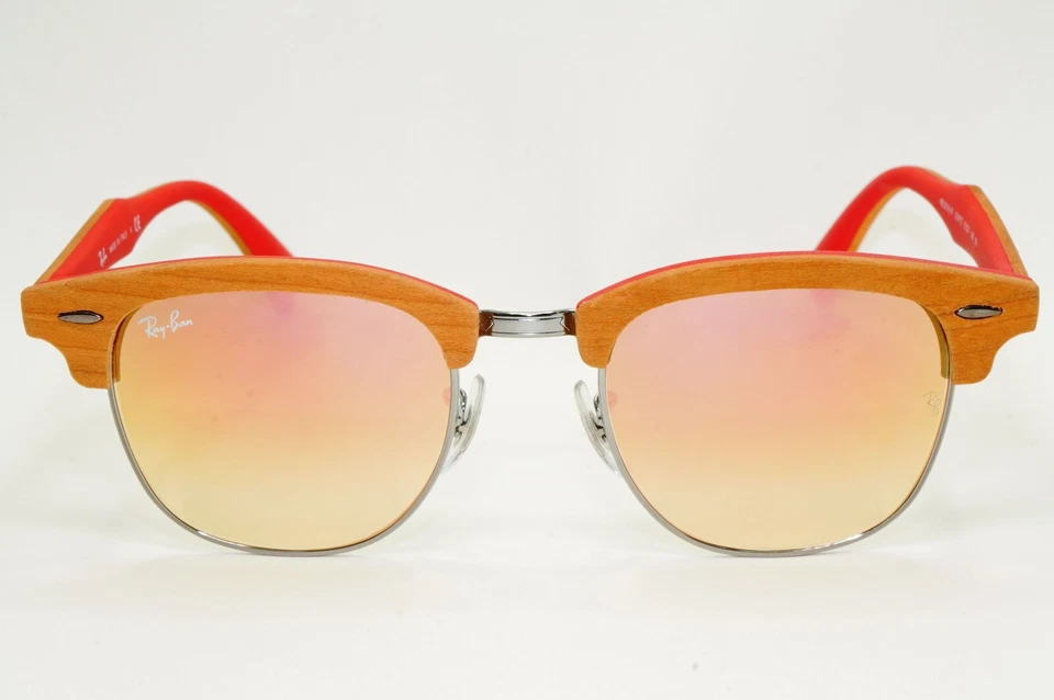 Очки солнцезащитные Ray-Ban Clubmaster деревянные редкие золотистые розовые зеркальные RB 3016-M 1219/7O - Изображение 2 из 4