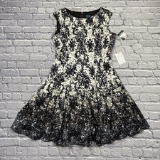 Gabby Skye Womens Dress Plus 14 Ivory Black Floral Fit Flare Whimsigoth Fairy