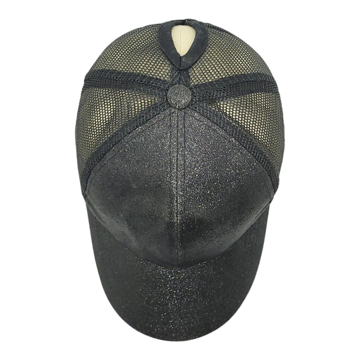 C.C Pony Cap Ponytail Black Metallic Sparkle Mesh Strapback 