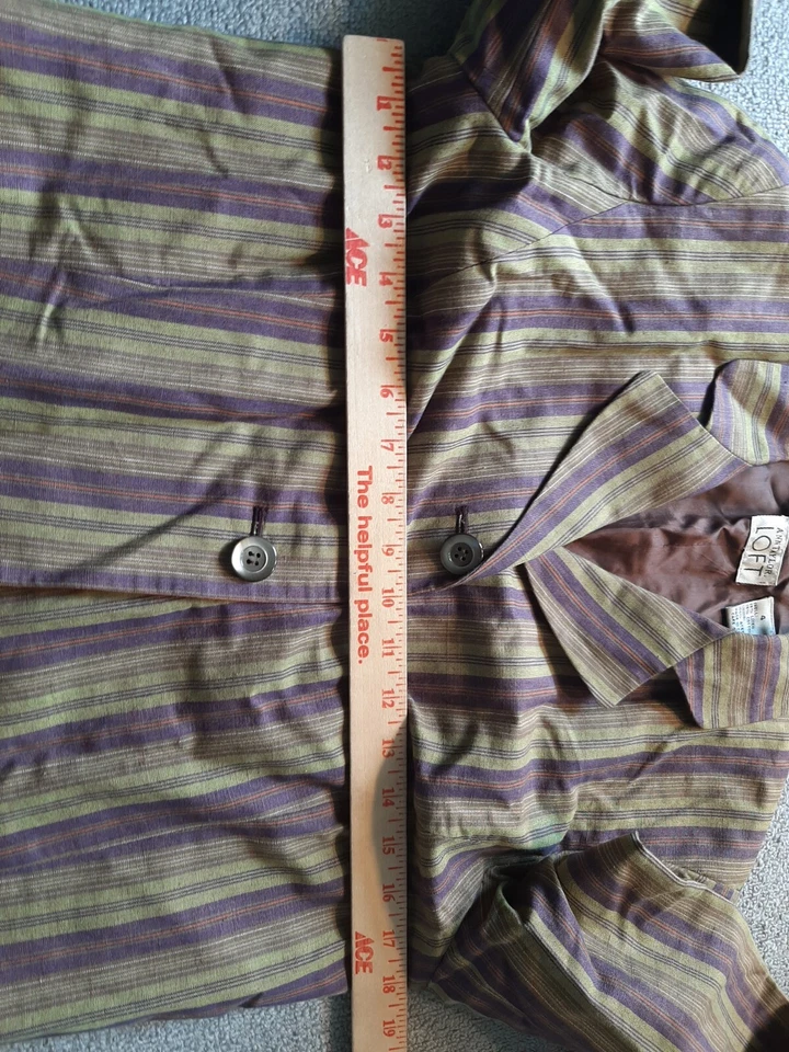 Blazer Ann Taylor Loft Mujer Talla 4 Lino Algodón Púrpura Rayas 2 Botones Foto 4 de 4