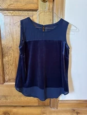 I.N.C Womens Sheer Velvet Tank Top Size M International Concepts Navy Blue 
