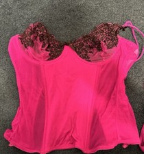 Dreamgirl Fuchsia Black Embroidery Corset Bustier Lingerie Underwire Top Sz 32