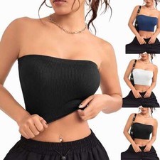 Ladies Knit Tube Top Strapless Bandeau Plain Stretchy Basic Vest Casual Crop Top