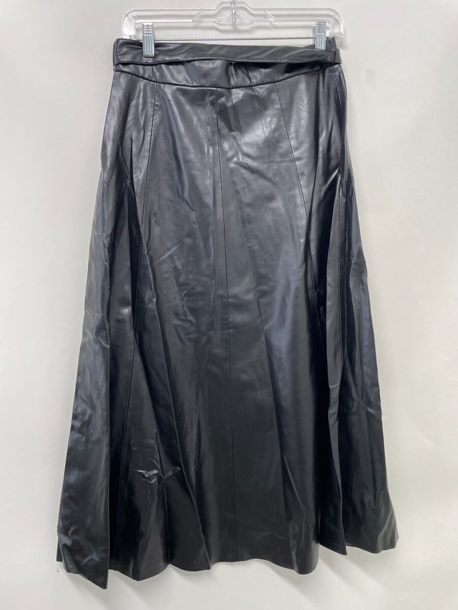 Zara Womens M Faux Leather Layered Skirt With Belt Black Zara Womens M Faux Leather Layered Skirt With Belt Black