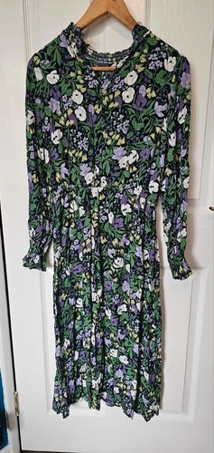 M&S Collection Floral Midi Dress – Size 12 – Long Sleeve & Smocked Neckline - Picture 2 of 4