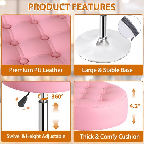 PU Leather Vanity stool Adjustable Height 360° Swivel Chair Makeup Stool Pink - Picture 6 of 22