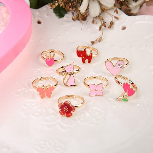 10pcs Kids Children Girl Cute Adjustable Cartoon Crystal Play Ring Jewelry Gifts - Picture 6 of 9