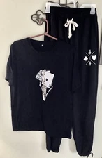 Mens 2 PC Poker Gamble  Aces Jogger Pants Black & Poker Cards Shirt  M EXCELLENT