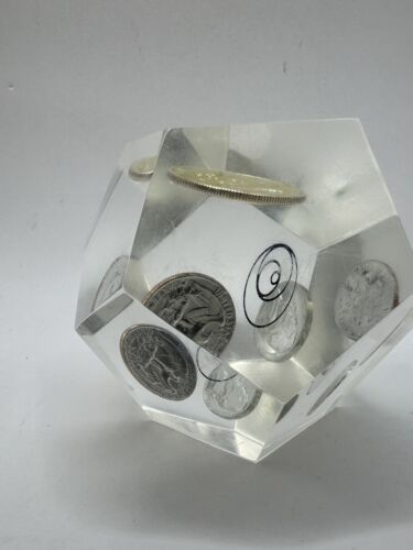 Lucite Paperweight 1967 Kennedy Half Dollar Uncirculated Quarter Dime Nickel - Picture 4 of 5