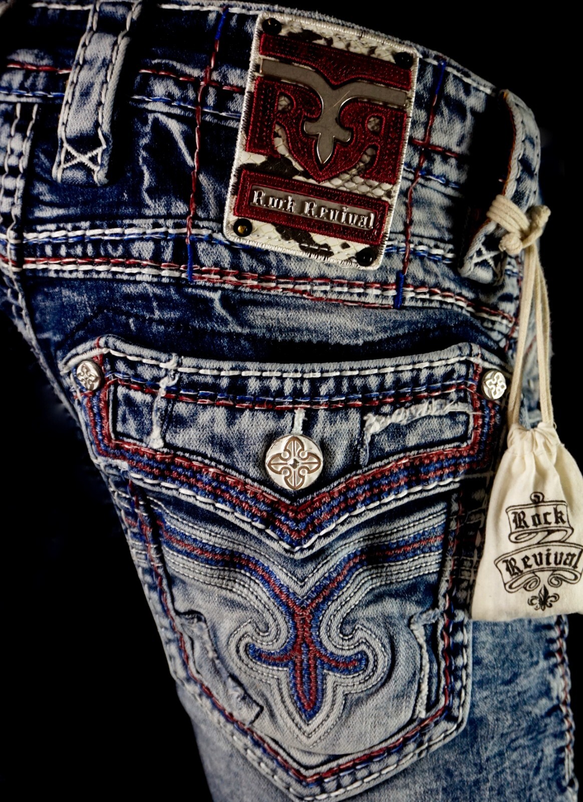 $295 Mens Rock Revival Jeans "Jonathan" Freedom Stitch Straight 38 X 31