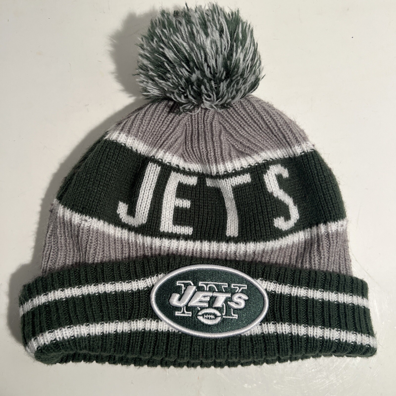 New York Jets Beanie New Era Winter Hat Skull Ski Cap Green White Pom Sideline