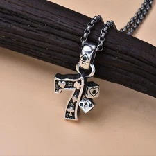 925 Sterling Silver Gambling Lucky Seven 7 Dice Poker Vegas Necklace Pendant