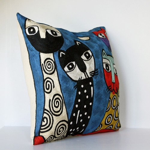 Abstract Picasso Style Modern Art Decorative Silk Throw Pillow 18" Cushion Cover - Picture 14 of 31