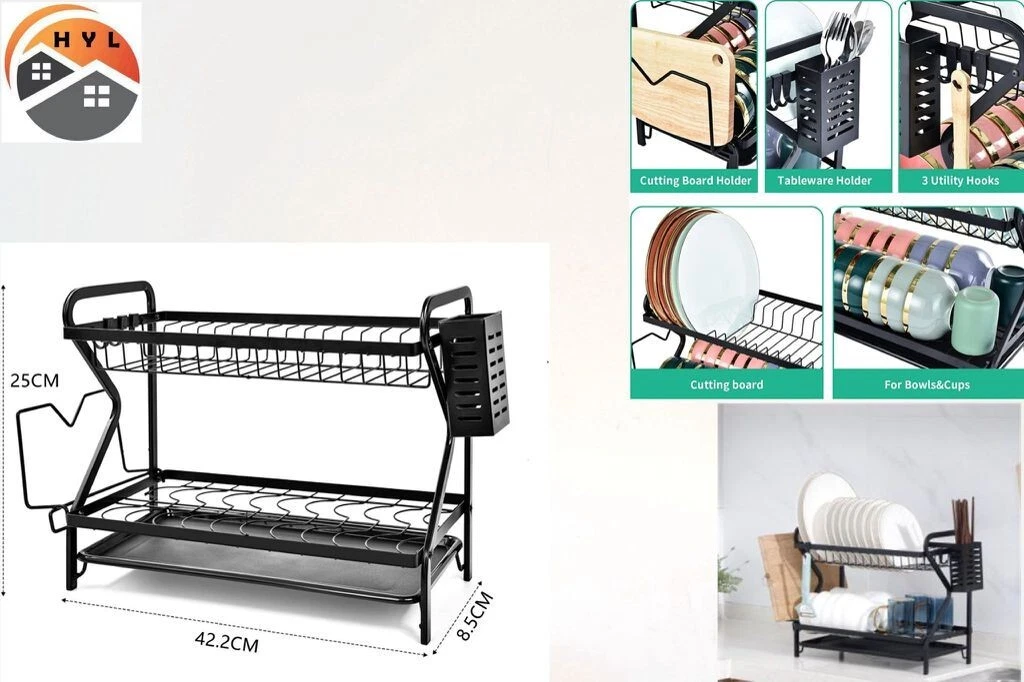 ASelected 4 Supporti Per Piatti In Metallo, Organizzatore Multiuso Per Cucina, Scolapiatti Per Armadietti, Piatti E Coperchi, Nero