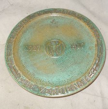 antiker Keramik Teller F&uuml;r Verdienste 10 Jahre R.T. und S.V Karlsruhe 1927-1937