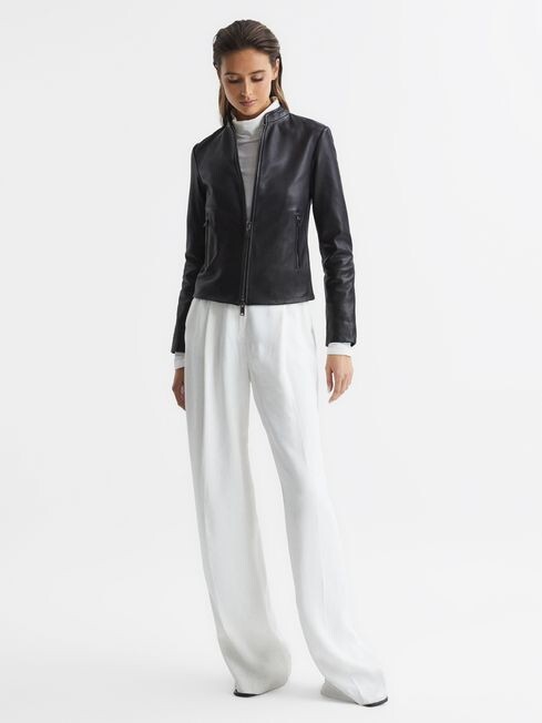 【海外限定】REISSレザージャケット☆Allie Leather Collarless 海外限定】REISS レザージャケット☆Allie Leather Collarless