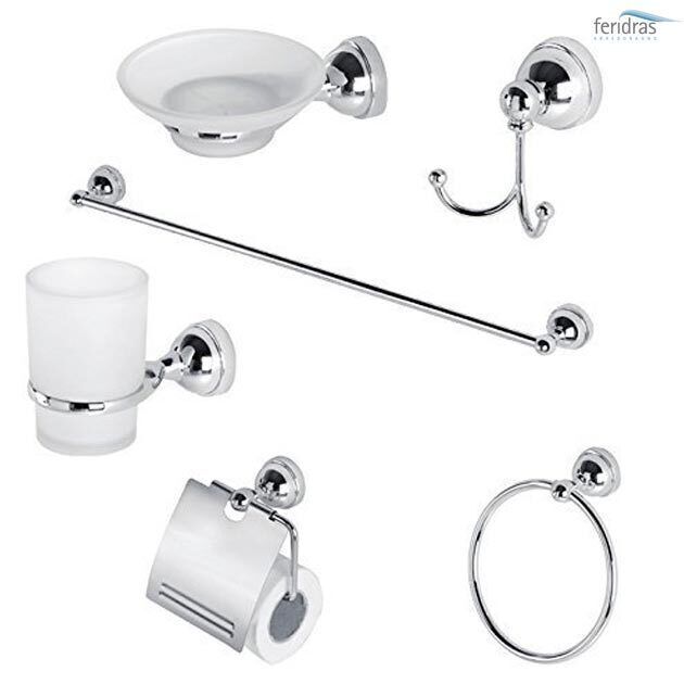 Set accessori bagno in acciaio cromato e vetro Nova 6 pezzi con...
