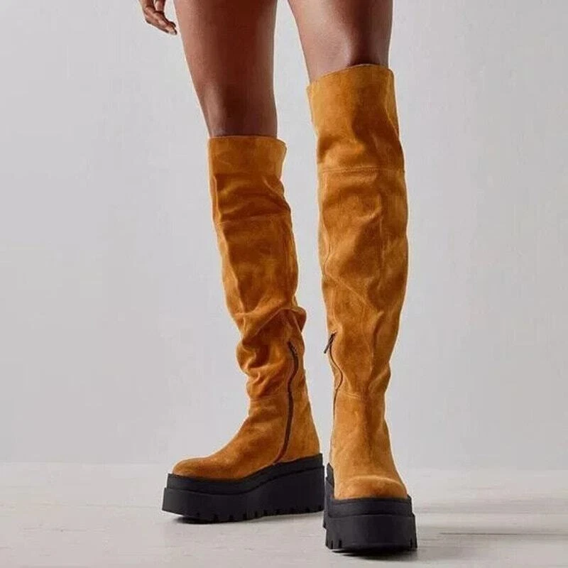 Botas Free People London Calling Over the Knee plataforma gamuza tostada talla 38/8 Foto 2 de 4