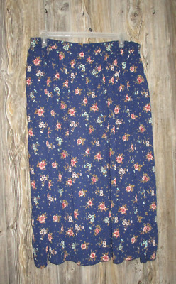 Vtg Leslie Fay Navy Blue Floral Pleated Skirt Womens Size 18 Cottage Granny core