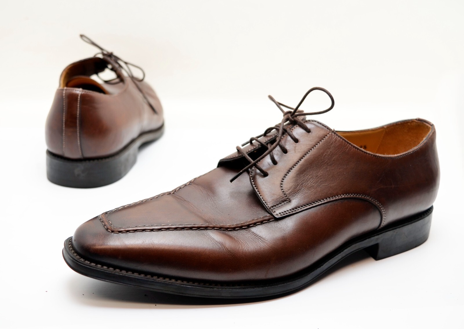 SAOLA Santoni Scarpe eleganti derby derby in pelle marrone made in Italy taglia 9 5