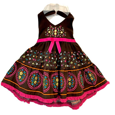 Blueberi Boulevard Girls Size 12M Brown Pink Floral Embroidered Halter Sun  Dress | eBay