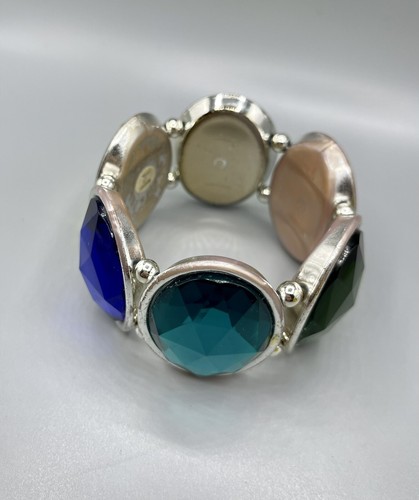 Express Multi Colored Beveled Bracelet Molded Acrylic Large Beaded Italy Vintage - Picture 10 of 15
