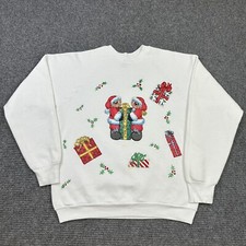 Vintage 90s Christmas Holiday Raglan Crewneck Sweatshirt Medium Made In USA Noel