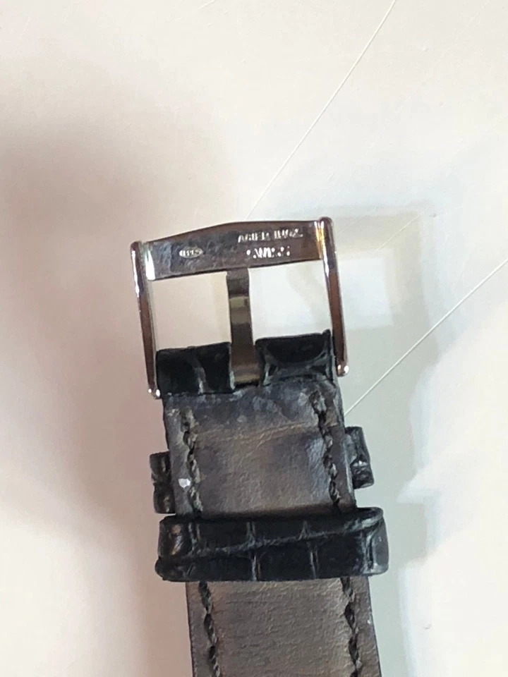 Hebilla Patek Philippe de acero inoxidable genuino en una correa de alegador usada P.P Foto 2 de 4