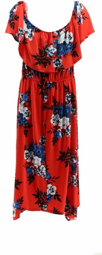 Vestido tejido Du Jour para damas con hombros descubiertos rojo estampado floral talla grande 2X - Imagen 5 de 6
