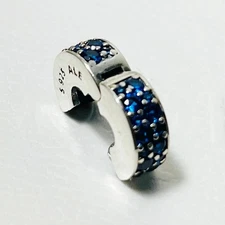 Authentic Sparkling Royal London Blue CZ Clip Bead 925 Sterling Silver Charm