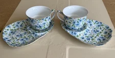 VTG. SET OF 2 AINSLEY CHINA TEA CUP COFFEE CUP AND SAUCER CHINTZ BLUE FLORAL