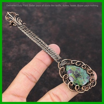 Copper Pear Natural Ruby Fuchsite Artisan Guitar And Wire Wrapped Sister Pendant