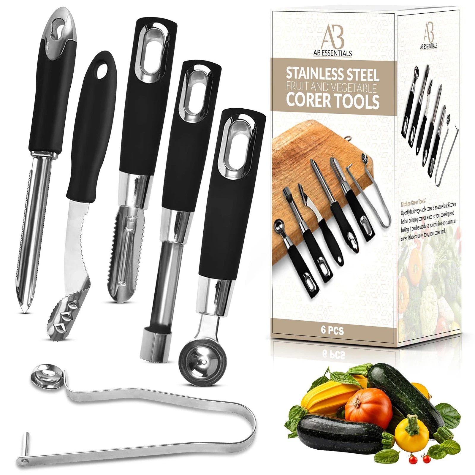 Fruit and Vegetable Corer Set – 6 PCS Stainless Steel Apple Corer, Jalapeno T...
Opens in a new wind