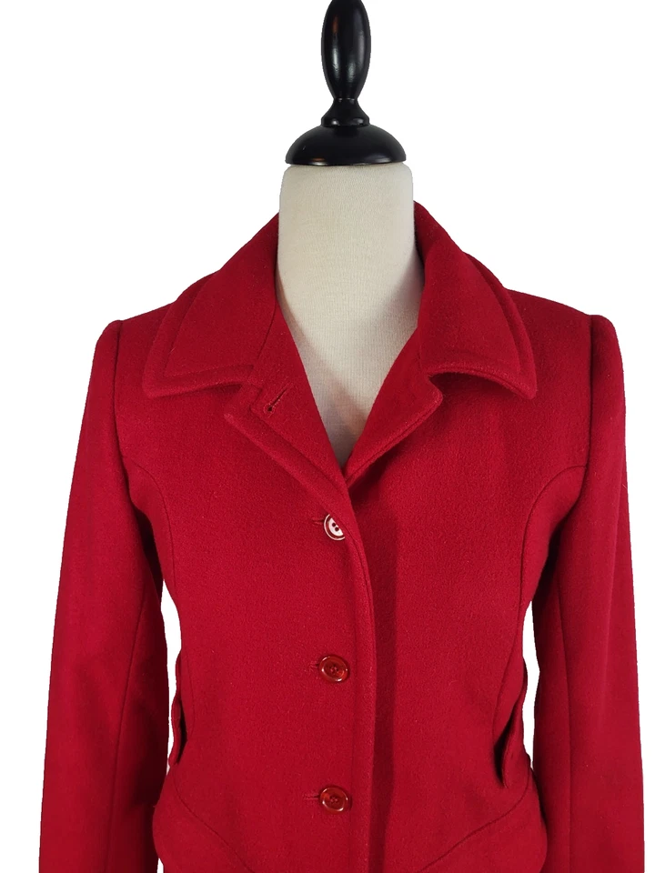 Abrigo De Colección Moda Intl 100% Lana Guisante Para Mujer’s 4P Rojo Largo Elegante Vacaciones Navidad Foto 4 de 4