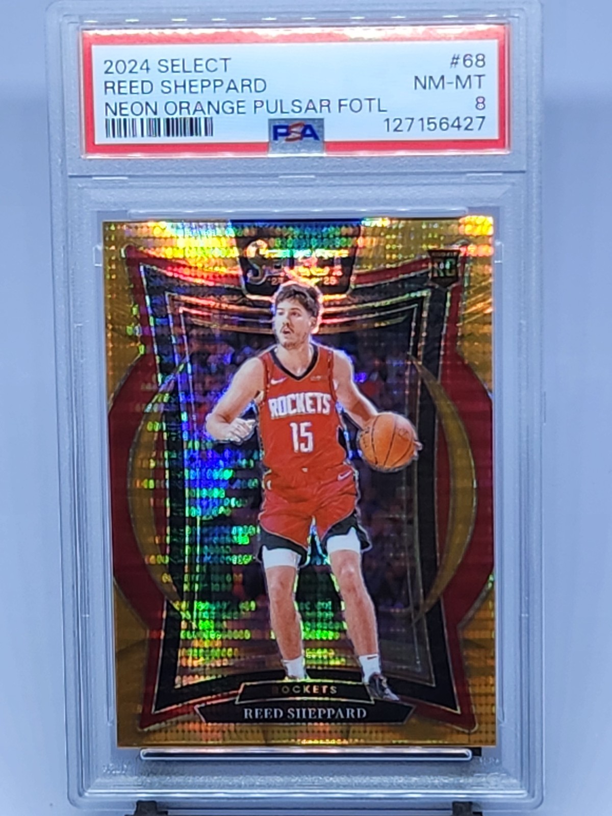 2024-25 Panini Select - Reed Sheppard #68 Neon Orange Pulsar FOTL 18/18 (RC)