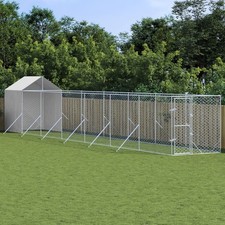 Outdoor Dog Kennel Silver Galvanized Steel, Polyethylene Large