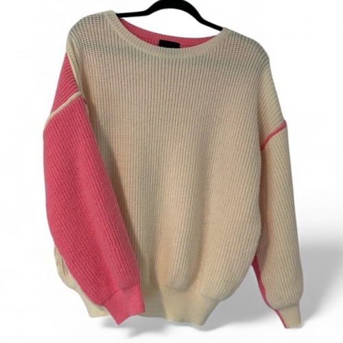 Lumiere Women's Cream and Pink Sweater - Medium