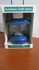 ENAMELWARE CANDLE LANTERN Tealight Holder Blue Speckled 7" Rustic