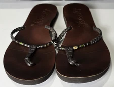 Reef Women's Flip Flop Thong Leather Sandals Brown Beads Leather 11
