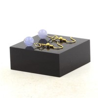 Steine Und MinéRaux. Ohrringe 1 Perle Aquamarin 8 MM Stahl Golden