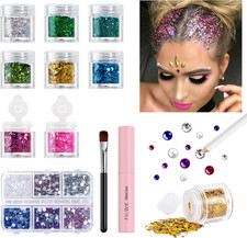 Chunky Body Glitter  Face Gems Set   Multi-Color Holographic Glitter, Flatback
