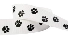 10yd 7/8" Paw Prints Grosgrain Ribbon for Crafts Gift Wrapping White Black