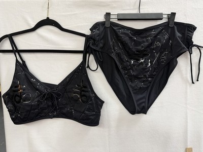 Killstar Black Goth Bikini Set 3X Occult Sigil Lace Up Eyelet Swimwear  