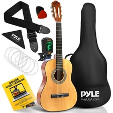 Pyle 34" Beginner Acoustic Guitar Kit 6 String 1/2 Junior Size (Natural Gloss)