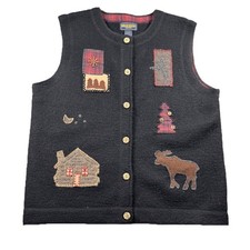 Woolrich Women Wool Vest Embroidered Winter Hunting Cabin Moose Large I224