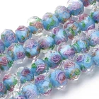 70pcs Handmade Gold Sand Lampwork Beads,8mm Inner Flower Faceted Beads Sky Blue
