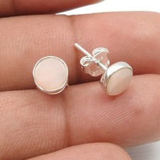 Sterling Silver Round Pink Opal Gemstone Daughter Stud Post Anniversary Earrings