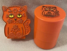 Vintage Rare Orange Cat Desk Stationary Hallmark Springbok Retro Organizer